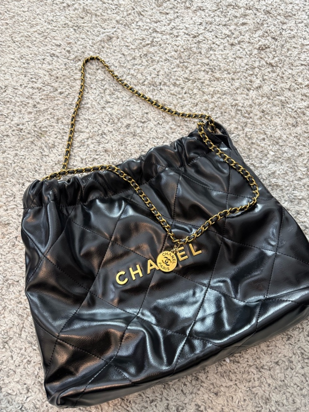 Black Quilted Chain-Handle Shoulder Bag
